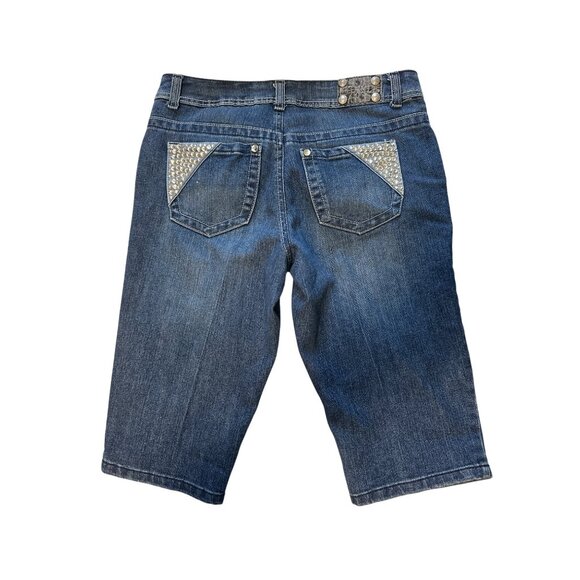 Style & Co Womens 4P Rhinestone Embellished Denim Bermuda Shorts Blue Stretch - Picture 2 of 4